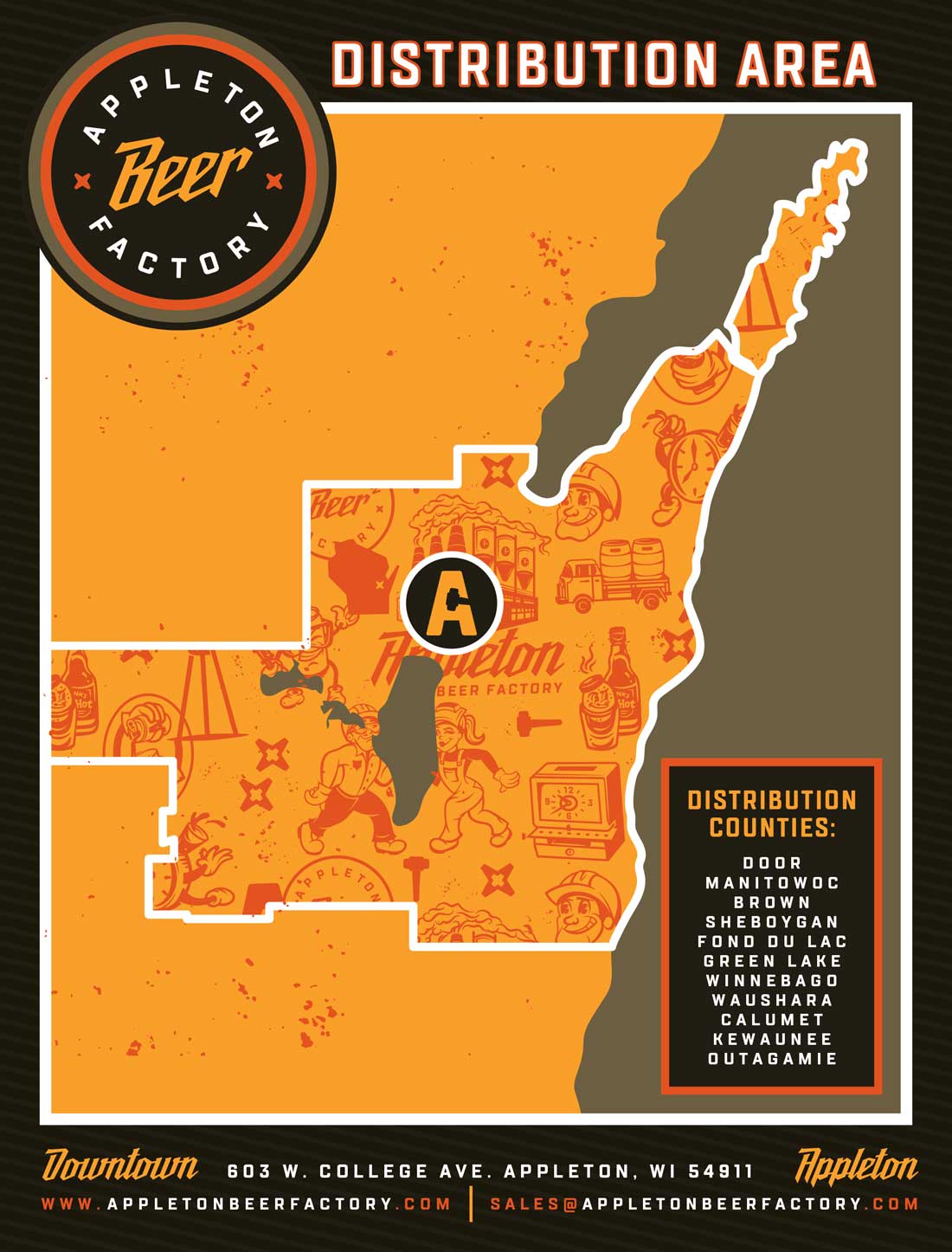 Appleton Beer Factory brewery and brew pub restaurant bar distribution map Appleton Beer Factory brewery and brew pub restaurant bar distribution map