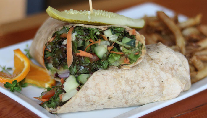Wrap and French fries served at Appleton Beer Factory brewery and brew pub restaurant bar Wrap and French fries served at Appleton Beer Factory brewery and brew pub restaurant bar