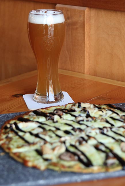Pizza and beer served at Appleton Beer Factory brewery and brew pub restaurant bar