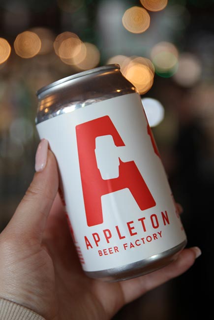 Red beer can served and brewed at Appleton Beer Factory brewery and brew pub restaurant bar